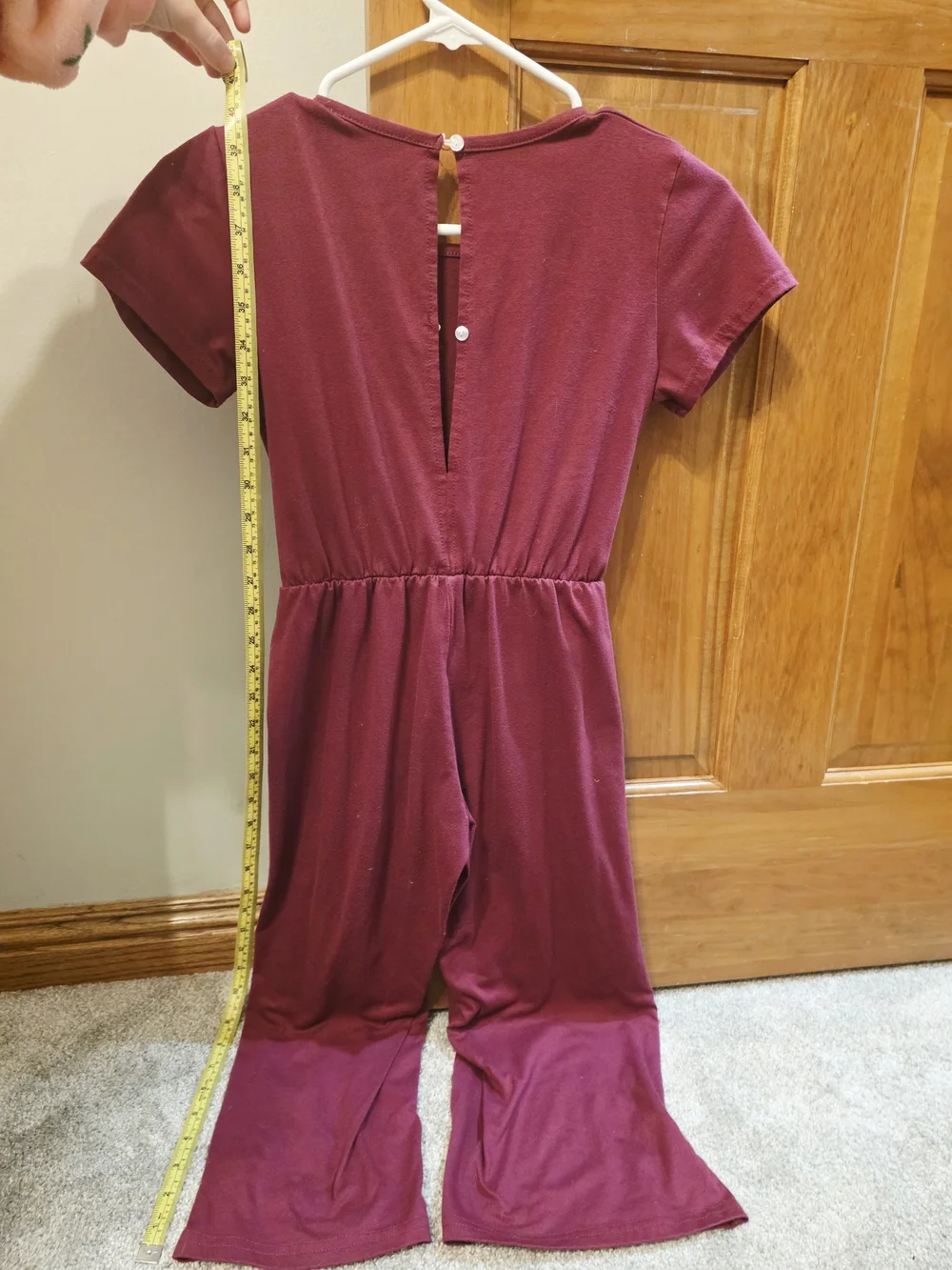 Kids Short Sleeve Belted Jumpsuit - Burgundy